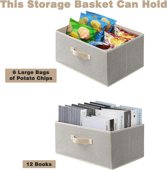 Storage Baskets, 15.7-Inch Woven Fabric Bins, Storage Cubes with Reinforced Handles, Organizer Bins for Closet Shelves, Foldable, for Toys, Clothes, Natural Beige (3PCS/Beige-15.7*11*7.8inch)