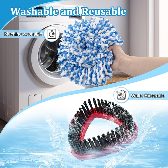 Mop Heads Replacements for O-Cedar RinseClean 2-Tank Spin Mop, Mop Replace Head for O Cedar, Mop Heads Include 4 Pack Mop Refills, 2 Scrubber Mop Heads, 1 Mop Base, Reusable, Easy to Replace