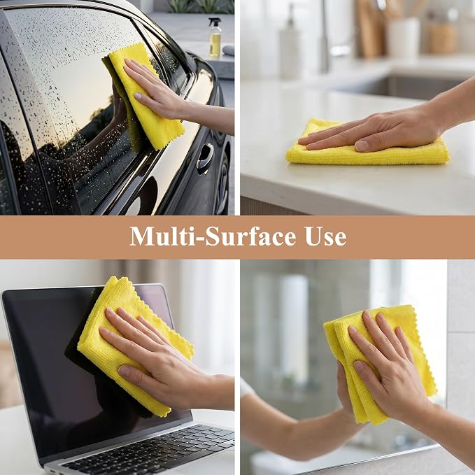 30 Pack Microfiber Cleaning Cloths, Dish Towels for Kitchen, Car, Bathroom | Cleaning Rags for Window, Household, Ultra Absorbent Cleaning Supplies, Lint Free, Streak Free, Reusable & Washable (Yellow)