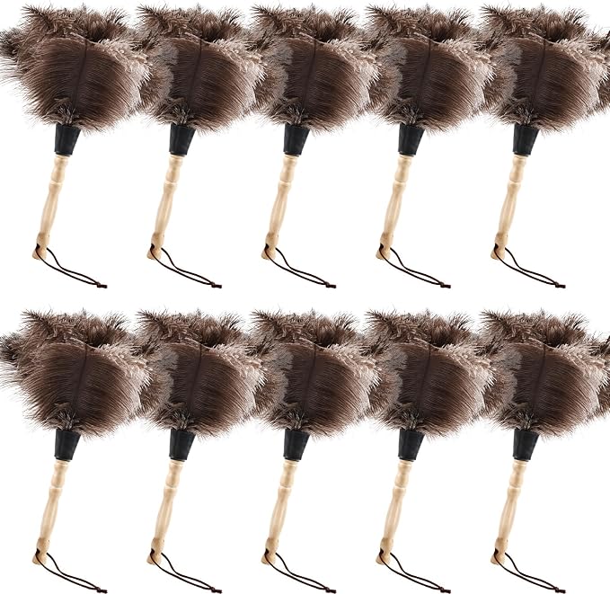 Ostrich Feather Duster 14" Natural Handheld Reusable Feathers Dusters with Wooden Handle for Cleaning Supplies Home Car Office(10PCS)