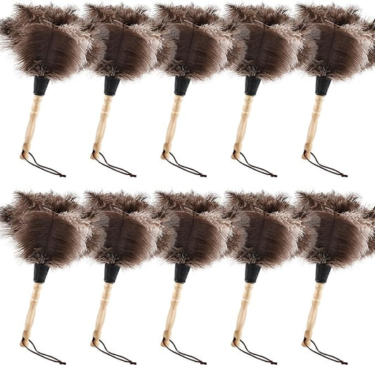Ostrich Feather Duster 14" Natural Handheld Reusable Feathers Dusters with Wooden Handle for Cleaning Supplies Home Car Office(10PCS)