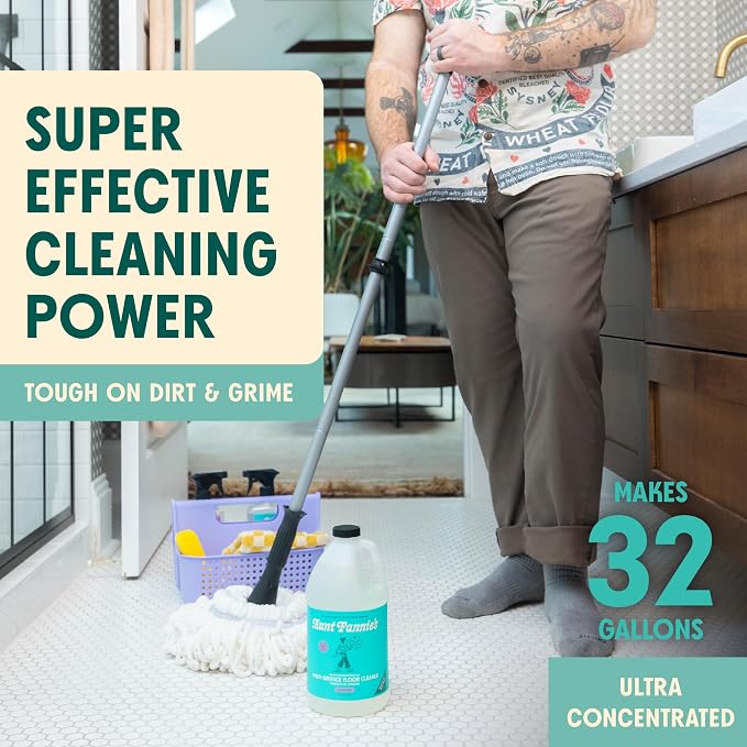 Aunt Fannie's Ultra Concentrated Vinegar Floor Cleaner, Lavender, 64 oz | Makes Up to 32 Gallons, No Rinsing, Safe for Sealed Tile Vinyl Hardwood Laminate & Linoleum, Kid and Pet Safe, Made in USA