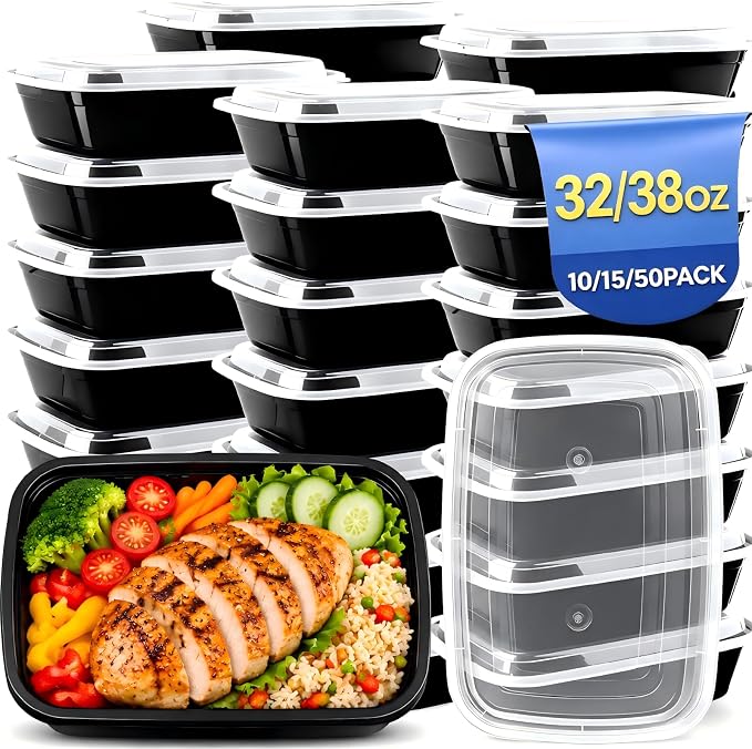 38 oz Meal Prep Containers 15 Pack, BPA Free Disposable Food Leftover Storage Containers with Lids Reusable Stackable, Microwave/Dishwasher/Freezer Safe To Go Food Containers