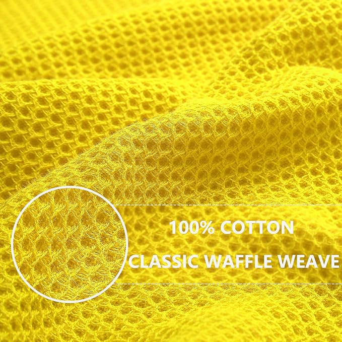 Homaxy 100% Cotton Waffle Weave Kitchen Dish Towels 4-Pack, Yellow | 13 x 28 Inches, Ultra Soft Absorbent Dish Towels, Quick Drying Cleaning Towels