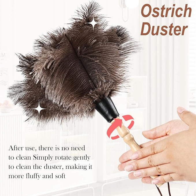 Ostrich Feather Duster 14" Natural Handheld Reusable Feathers Dusters with Wooden Handle for Cleaning Supplies Home Car Office(6PCS)