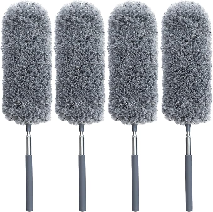 4 Pack Microfiber Duster for Cleaning, Washable Feather Dusters, Extendable Pole, Cleaning Tools for Office, Car, Window, Furniture, Ceiling Fan