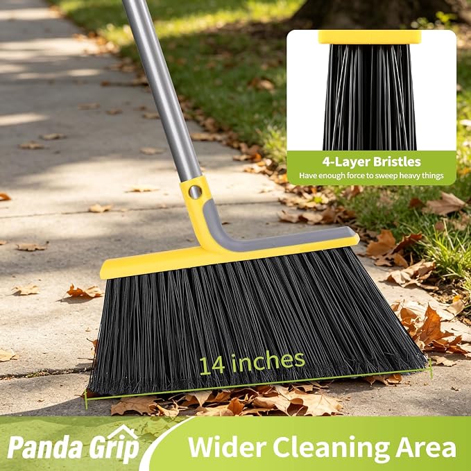 58" Heavy-Duty Commercial Broom, Outdoor Floor Cleaning Broom | Heavy-duty bristles, 58-inch handle, garage, patio, courtyard, commercial sweeping, leaves debris removal, durable