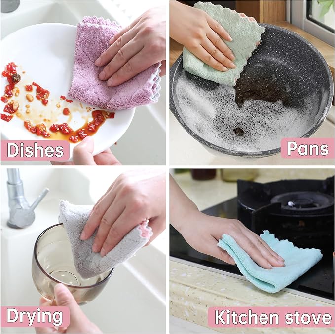 Kitchen Dish Cloths, Microfiber Cleaning Cloth, 12 Pack,10"x10" | Super Soft Absorbent Coral Velvet Dish Towels, Non-Oil No Lint Fast Drying Microfiber Cloths for Dishes & Countertops