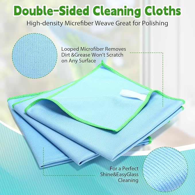 Maxcheck 24 Pack Magic Cleaning Cloth, 16 x 16 Inch Microfiber Glass Cleaning Cloths Reusable Lint Free Microfiber Towels for Kitchen Dish, Windows, Mirror, Glass, Car(Blue)