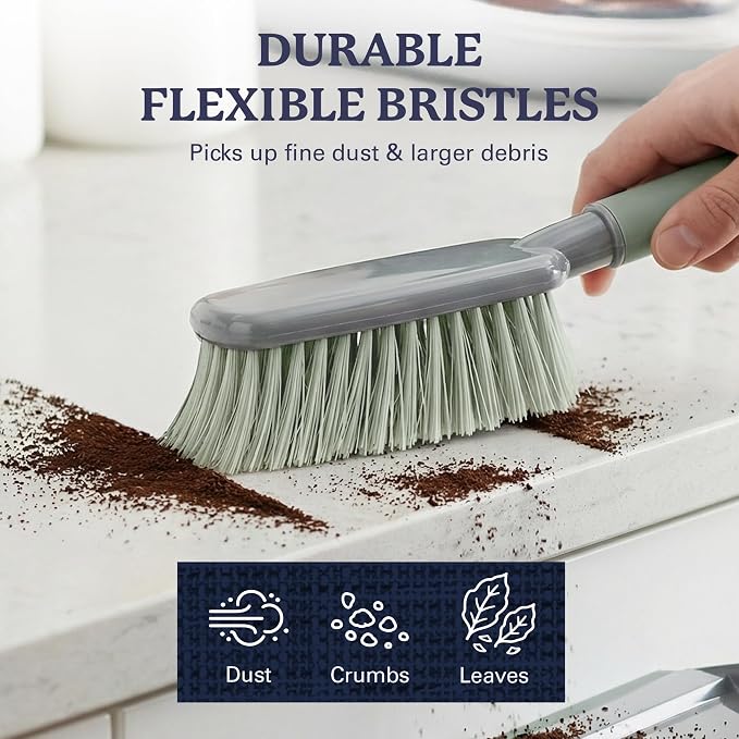 Farberware Dust Pan and Brush Set, 2-Piece, Handheld | Rubber lip traps debris, soft grip handle, flexible bristles, compact, lightweight, for kitchen crumbs and cat litter