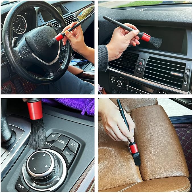 HMPLL 10pcs Auto Car Detailing Brush Set Car Interior Cleaning Kit | Includes 5 Boar Hair Detail Brush,3 Wire Brush, 2 Air Vent Brush for Cleaning Car Interior Exterior, Dashboard Leather Wheel