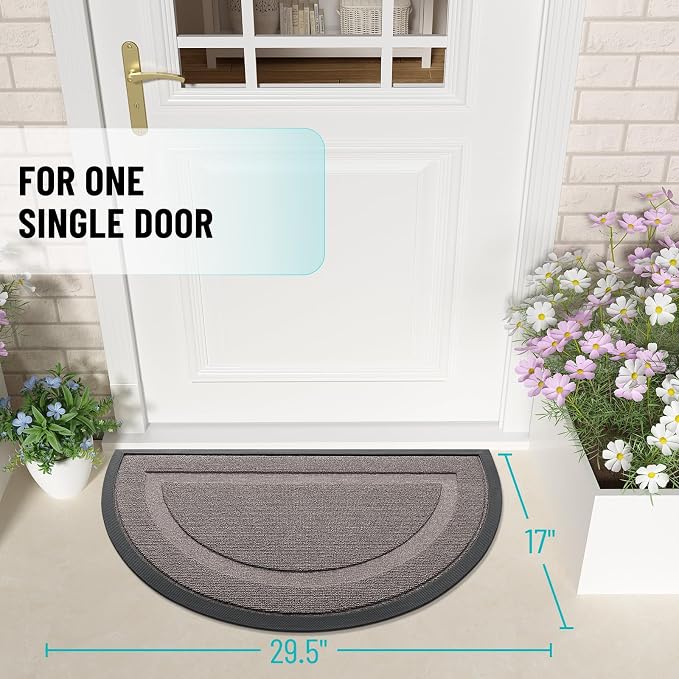 OLANLY Half Circle Front Door Mat Outside 29.5x17 All-Season Rubber Doormat | Taupe, Absorbent, Heavy-Duty, Stain and Fade Resistant, Waterproof Non-Slip Backing, Low-Profile Indoor Outdoor Entryway Mat