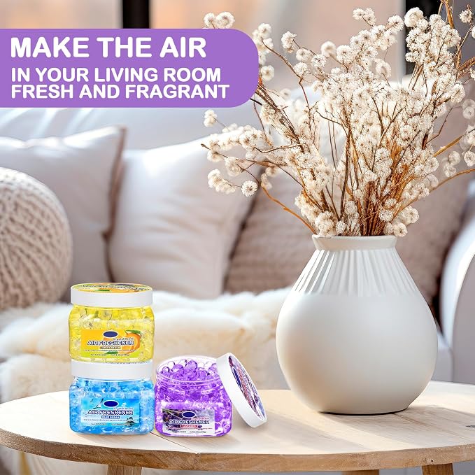 6 Pcs Air Freshener Gel Beads, Ocean, Lemon, Lavender | 8 oz Removing Gel for Home, Bathrooms, Cars, Boats, RVs, Pet Areas, Room, Toilet