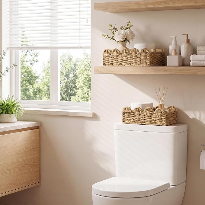 StorageWorks Toilet Paper Storage Baskets, Wicker Baskets for Organizing | Scalloped Wicker Basket for Living Room, Decorative Scalloped Baskets for Storage, Wicker Baskets for Organizing and Decor