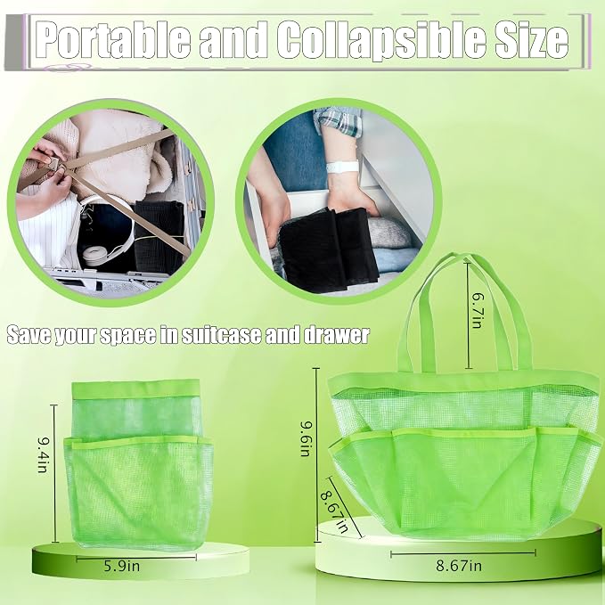 Mesh Shower Caddy Portable - 9 Pockets, Shower Bag for Dorm Room Camping | 2 Handle Quick Dry Shower Bag College Dorm Room Essentials Large Capacity Hanging Basket for Bathroom Travel Swimming Gym