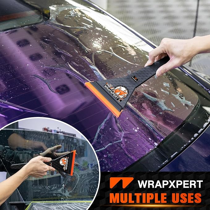 WRAPXPERT Window Tint Squeegee Car Front Window Tint Tools 11.8-inch Long Handle Rubber Scraper for Windshield/Rear Glass Deep Corner Reach Vehicle Tinting Kit