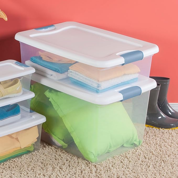 Sterilite Latching Box with Lids for Home and Office, 32 Quart, 6-Pack | Heavy-Duty and Stackable Plastic Containers with Latches for Closet, Cabinet, Bedroom, Bathroom and Dorm Room Organization