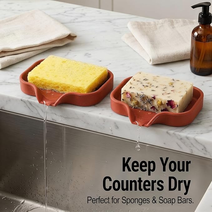 Zulay Kitchen Small Silicone Sponge Holder (4.9x3.3”) – Space-Saving Sink Organizer Tray for Sponge, Soap, Brush & More – Compact Non-Slip Dish for Kitchen & Bathroom (Canyon Rose)