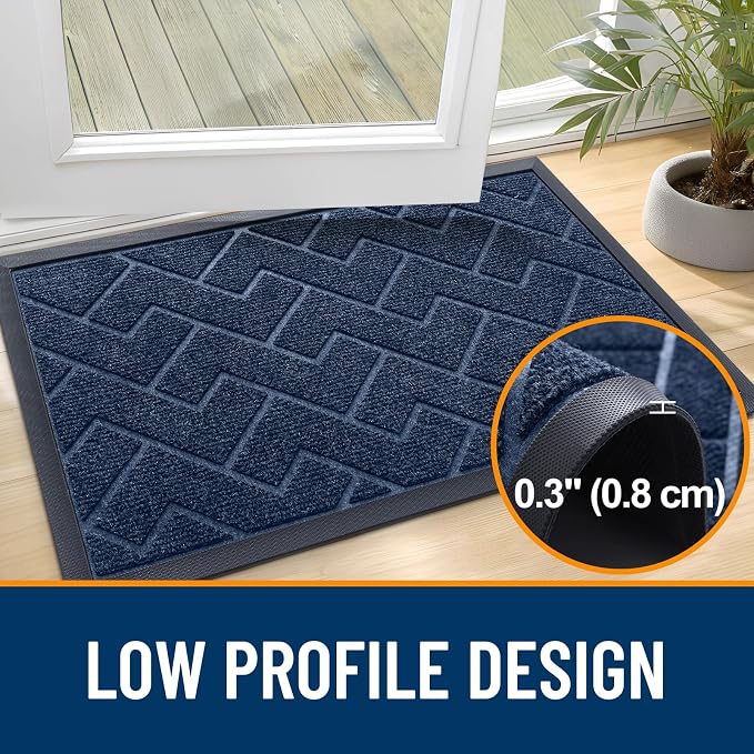 OLANLY Front Door Mat Outside 59x23, All-Season Absorbent Rubber Doormat | Blue, Heavy-Duty, Stain and Fade Resistant, Waterproof Non-Slip Backing, Low-Profile Indoor Outdoor Floor Mat for Entryway