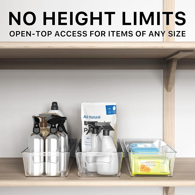Simple Houseware 4 Pcs Pantry Clear Bin Storage Organizer, 14" x 7" x 3.75"