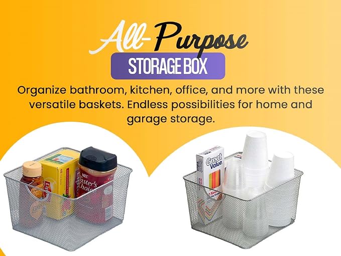YBM HOME Kitchen Pantry Organizer Wire Baskets for Shelves, Cabinets, Pantry, Countertop, Mesh Open Storage Bin Metal Basket for Organizing Food Supplies, 12 Pack, 14x10x8.8