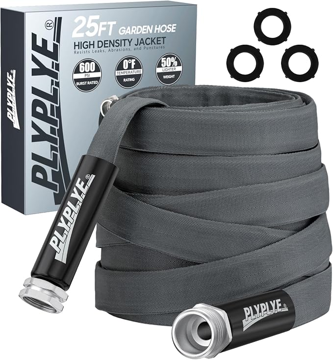 Garden Hose 25ft, Ultra-Light & Flexible Water Hose, Gray | Made of TPU(Not PVC) Hose, Non-Shrinking, Easy to Store, Drinking Water Safe Material, All-weather Use