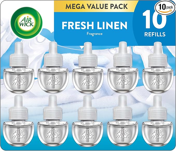 Air Wick Plug-In Scented Oil Refills, 10 Count, Fresh Linen, Air Freshener, Essential Oils, Eco Friendly