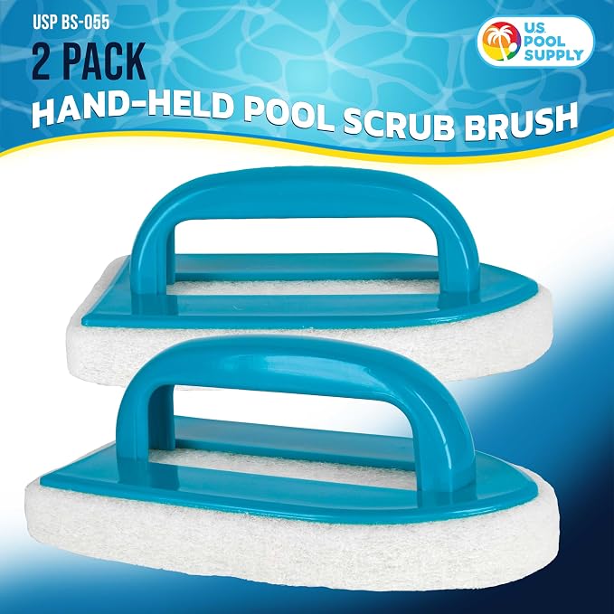 U.S. Pool Supply Hand-Held Pool Scrub Brush, 2 Pack, Surface Scrubbing Pad | Scouring Sponge Pad, Clean Pool Tile & Grout, Walls, Vinyl Liners, Spas - Cleaning Remove Stains Kitchen Bathroom Tub Shower