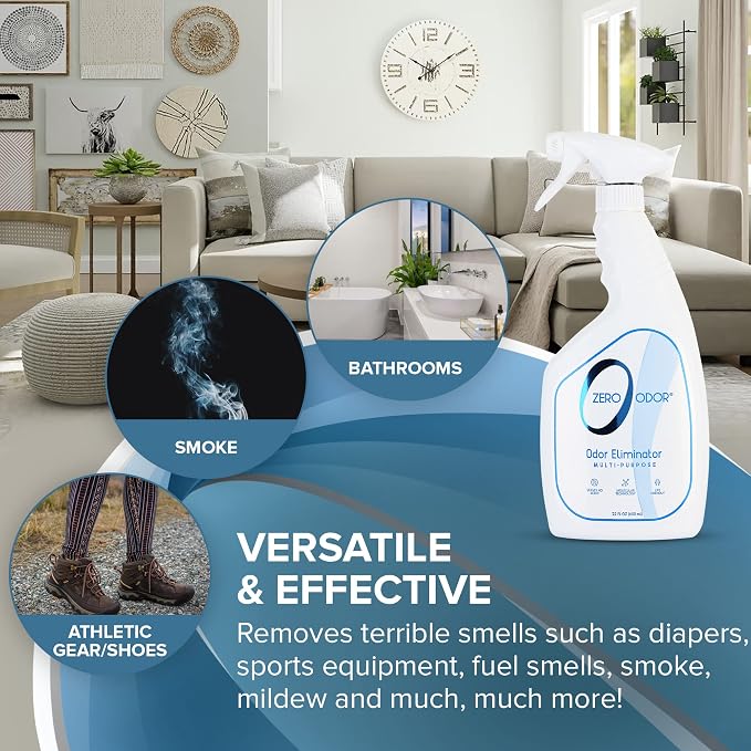 Zero Odor Multi-Purpose Odor Eliminator, Fabric & Room Deodorizer, 22 oz | Odor Eliminator Spray for Hotel, Bathroom, Basement, Trash & Upholstery, Air and Surface use