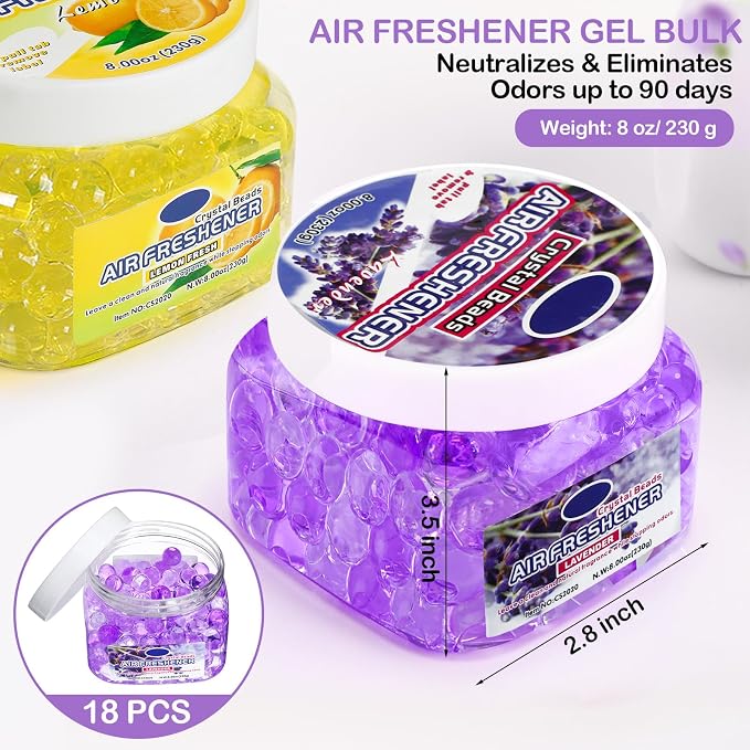 12 Pcs Air Freshener Bulk Odor Gel Eliminator Beads 8 Oz, 4 Scent | Long Lasting Air Freshener Beads in Jar Eliminates Odors in Home Bathroom, Car, Boat, Rvs, Pet, Ocean Lavender Rose Lemon