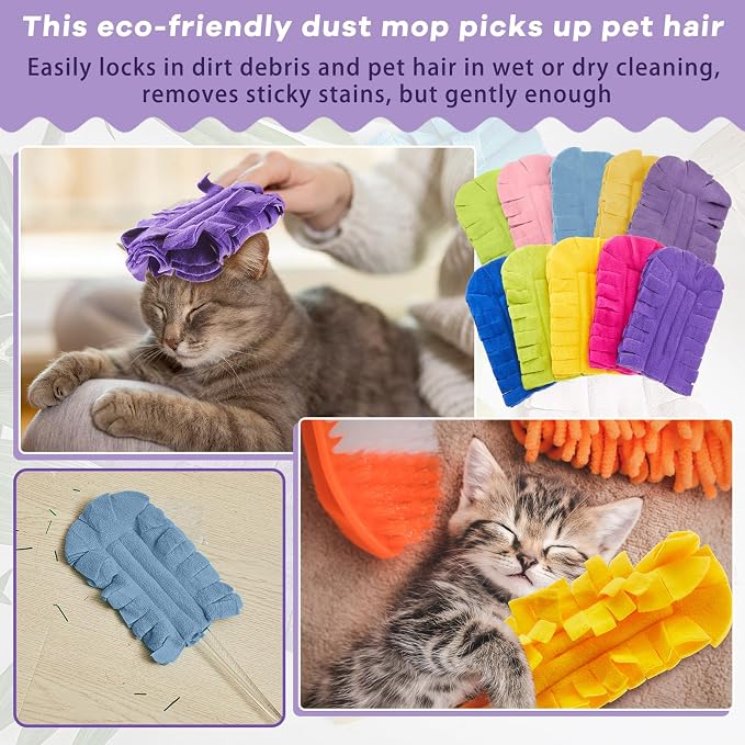 Zubebe 20 Pcs Reusable Duster Refills Fleece,Vivid Color | Soft Polyester Fiber Flat Duster Refill Multi Surface Washable Cleaning Pad Tools for Home, Blinds, Car, Pet, Furniture, Fans