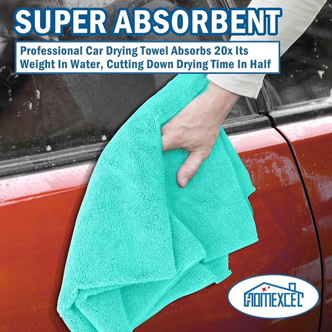 HOMEXCEL Professional Large Microfiber Car Drying Towels 2 Pack, 31" x 24" | Highly Absorbent, Lint Free, Scratch Free, Fast Drying, Absorbent Microfiber Towel for Cars SUVs RVs Trucks Boats, Green