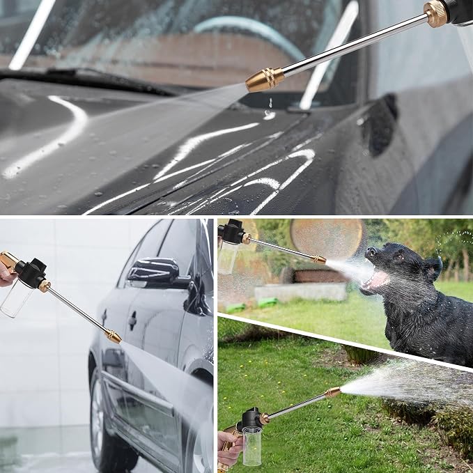 High Pressure Hose Nozzle with Soap Dispenser, Metal Foam Sprayer | Hose sprayer for chemicals,Foam gun for car washing,solar panel & window cleaning,garden watering with adjustable spray modes