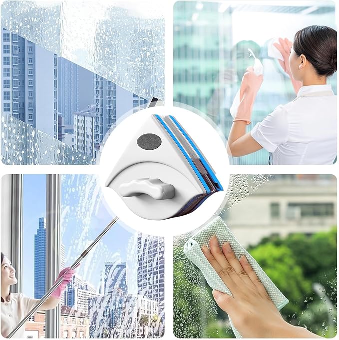 Double Sided Magnetic Window Cleaner, Magnetic Window Cleaning Brush, Window Wipers for Glass, Window Cleaning Tools Glasses Cleaner Cleaning Brush for High