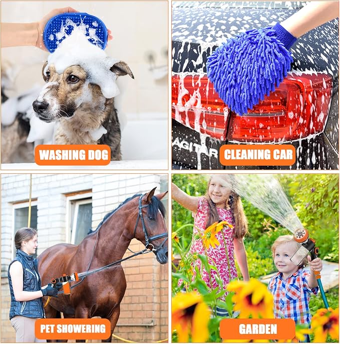 Upgrade Dog Washing Hose Attachment Soap Dispenser | Dog Wash Hose Attachment with Pet Bath Brush | Car Wash Mitt | Dog Comb for Showering Pet (Hose Not Include)