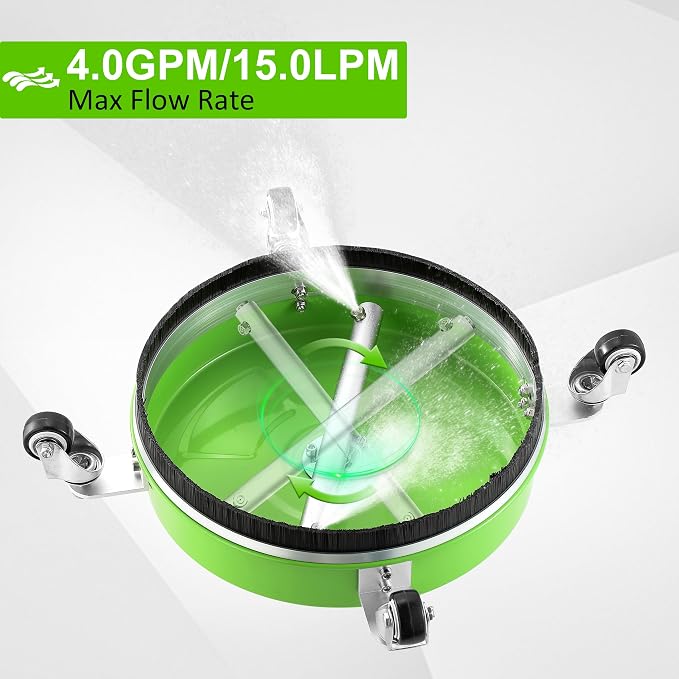 PWACCS 14" Pressure Washer Surface Cleaner with Wheels, Stainless Steel | Power Washer Attachment with Extension wands, For Driveways, Patios, Sidewalks, Decks, 1/4" Quick Connect, Green