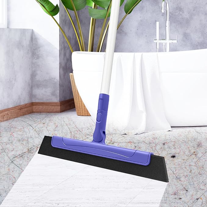 Floor Squeegee Broom, 13" EVA Foam Blade with 48" Aluminum Long Handle | 180° Swivel Floor Squeegee for Floor Home Kitchen Shower Glass RV Bathroom Tile Pet Hair Water Foam Tight-Spaces Cleaning