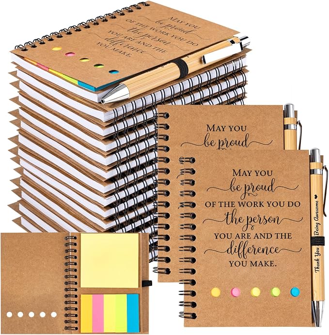 20 Sets Employee Appreciation Gifts Bulk Inspirational Spiral Notebook Journal with Sticky Notes Bamboo Pen Back to School Gifts for Students Teacher Nurse Coworker Office Team Housekeeping Staff