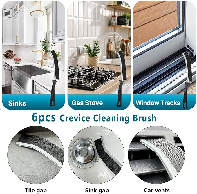 Commercial-Grade Crevice Cleaning Brush Set, Ultra-Stiff Heavy-Duty Gap Scrubber Tools for Bathroom Grout, Window Tracks & Auto Detailing, Zero Cross-Contamination,12Pcs