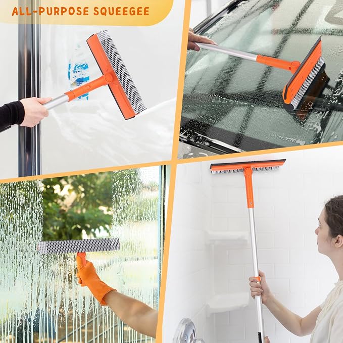 Window Squeegee for Home, Car Windshield Cleaner Tool with Extension Pole 20''-30'', Glass Door and Mirror Washer for Shower Cleaning
