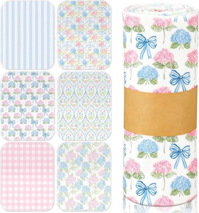 Reusable Kitchen Cloths Cotton Towel, 36 Pack, Pastel Hydrangea | Washable 9.84x11.81in, Paperless Towel Rolls Bulk, Cleaning Cloth Napkins for Dishes
