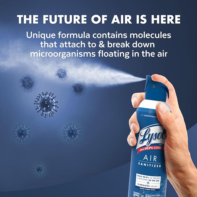 Lysol Air Sanitizer Spray with Bacterial Odor Eliminator for Home & Office, Sanitizing Air Spray, Air Freshener Alternative, White Linen Scent, 10 oz (Pack of 6)