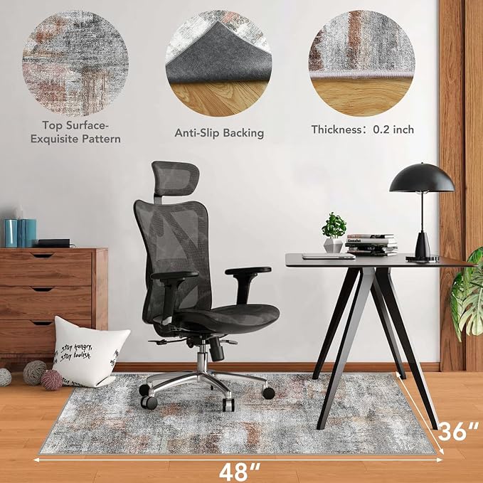 Office Chair Mat for Hardwood Floor&Tile Floor,36"X 48"-Abstract Grey | Heavy Duty Desk Chair Mat for Hard Floors,Under Desk Rug for Rolling Computer Chair,Anti Slip,Low Pile Carpet Floor