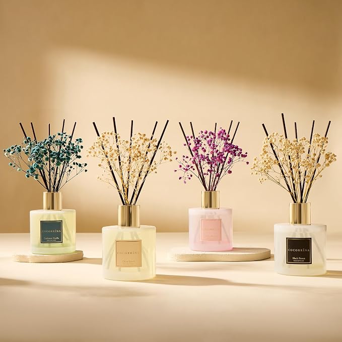 Reed Diffuser - Clean Linen 17 Fl.oz Reed Diffuser with 8 Sticks Scented Diffuser with Preserved Flowers for Bathroom Home Decor