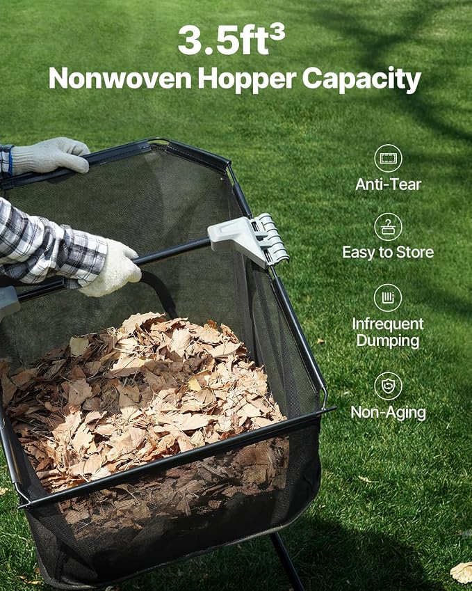 VEVOR Push Lawn Sweeper 21" Leaf & Grass Collector 3.5 cu. ft. Hopper Bag | Adjustable Brush Height & 2 Spinning Brushes, Manual Yard Sweeper for Leaves, Grass Clippings and Lawn Debris