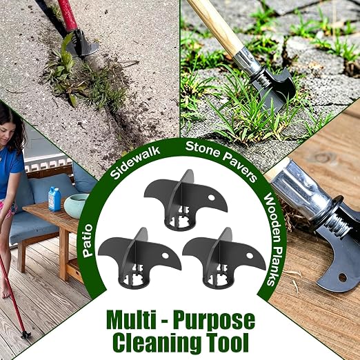 Weeding and Crevice Cleaning Tool, Fits Standard Push Broom Poles, 3PCS | Compatible with Standard Paint Handles,Clean Weeds and Dirt from Driveways, Patios, and Deck Gaps with Ease