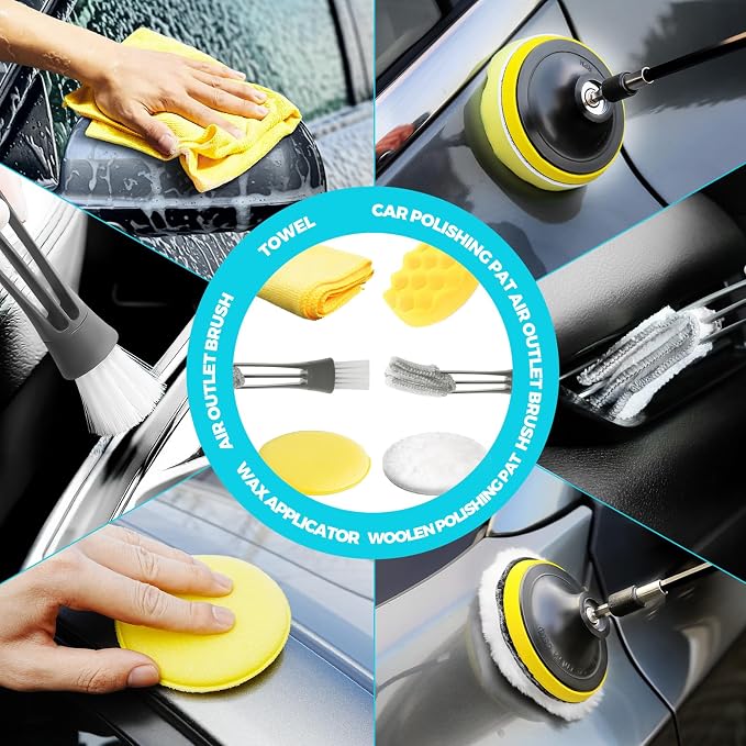 ALFLOD 30Pcs Car Detailing Kit for Interior, Exterior and Wheel Cleaning | Brushes, Towels, Wash Mitt, Cleaning Gel, Detail Brushes And Extendable‑Handle Duster For Vehicle, Home And Office Care Tasks