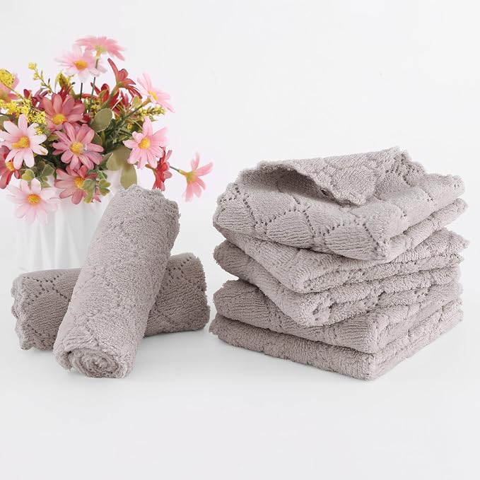Homaxy 24 Pack Super Soft & Absorbent Dish Cloths, 10" x 10", Grey | Coral Velvet, Nonstick Oil Fast Drying Microfiber Cleaning Cloth, No Lint Household Dishcloths