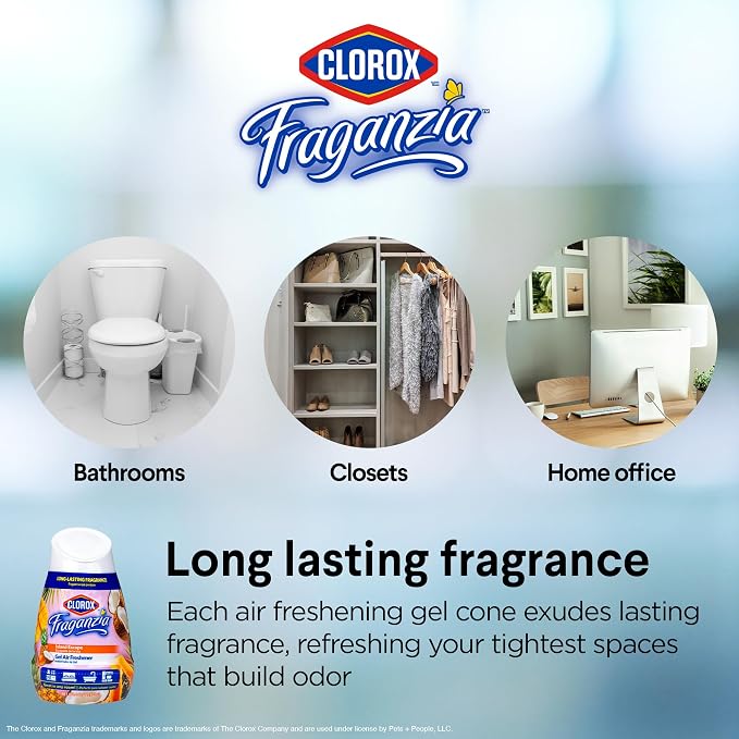 Clorox Fraganzia Gel Air Freshener Cone, Hawaiian Escape, 6 Oz | No-plug, battery-free freshener for small rooms, closets, kitchens, and bathrooms