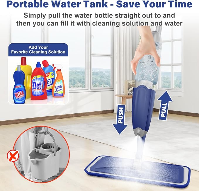 Microfiber Spray Mop for Floors Cleaning: Wet Dry Hardwood Floor Mops | 3 Washable Reusable Pads for Swiffer Powermop, Flat Mop with Sprayer, Hosewife Dust Mop for Tile Wood Laminate Vinyl Marble